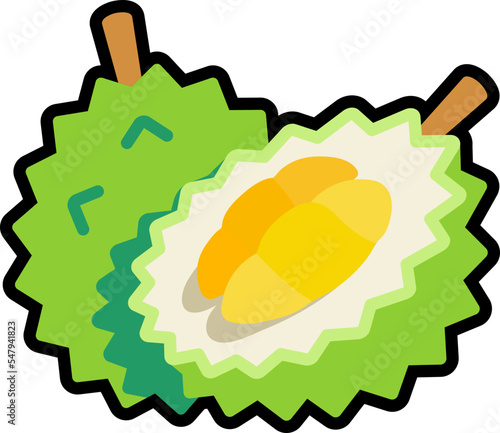 Durian with half cut colorful with black stroke