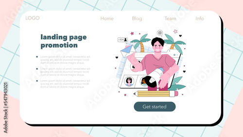 SEO specialist web banner or landing page. Idea of search engine