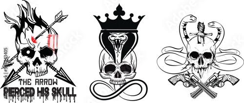 Skull art snake vector images