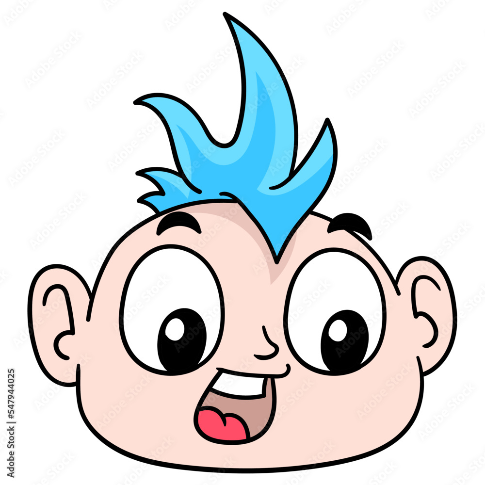Fototapeta premium Vector illustration of a boy cartoon character with blue hair isolated on white background