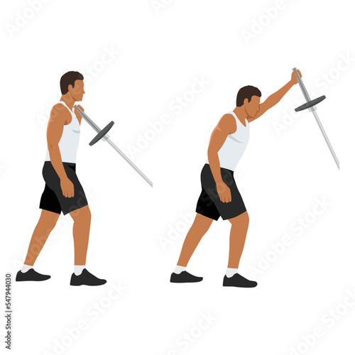 Man doing Landmine Shoulder Press exercise.Flat vector illustration isolated on white background
