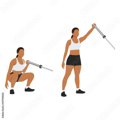 Woman doing one hand single Landmine shoulder press. T bar presses exercise. Flat vector illustration isolated on white background