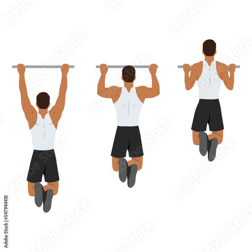 Man doing Lat pulldown pull ups exercise. Flat vector illustration isolated on white background