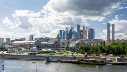 Hyper lapse from the embankment of the Moscow River to Kyiv railway station and Moscow city, Russia photo