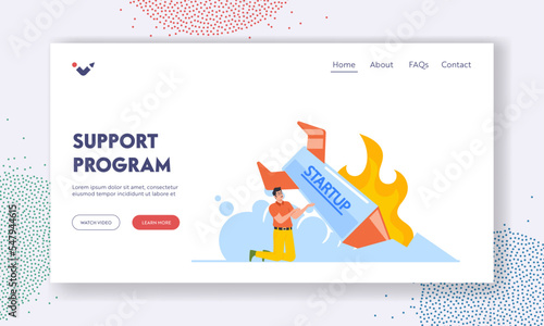 Support Program Landing Page Template. Businessman Sad of Company Startup Idea Fail. Shocked Business Man Illustration