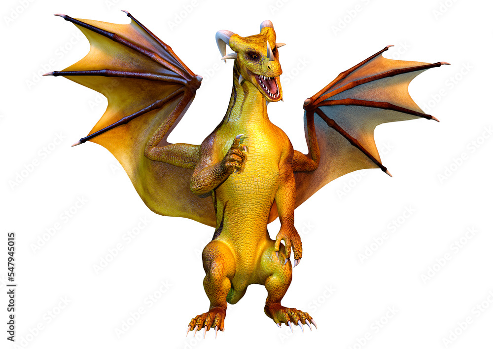 3D Rendering Fairy Tale Dragon on White