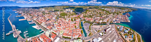 City of Rijeka waterfront and rooftops aerial panoramic view