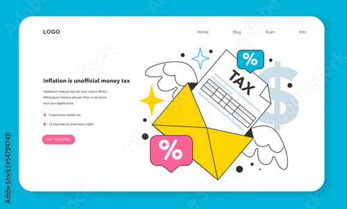 Inflation is unofficial money tax web banner or landing page. Economics