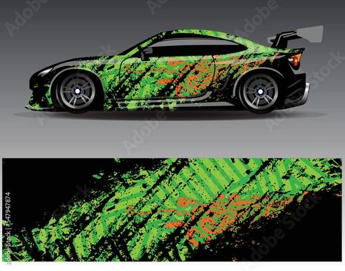 Car wrap design vector.Graphic abstract stripe racing background designs for vehicle rally race adventure and car racing livery