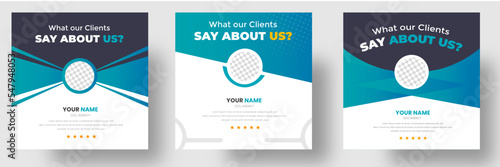 Customer feedback testimonial social media post web banner template. client testimonials social media post banner design template with green color