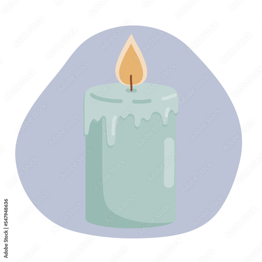 Scented candle with melted wax, isolate element, flat hand drawn vector illustration