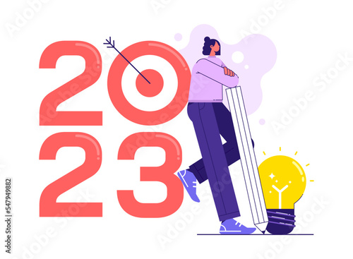 2023 year  business target, new year resolution or challenge to achieve goal, aim for business success, growth or motivation to succeed concept