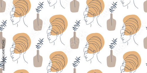 Minimalist continuous line art with African woman face