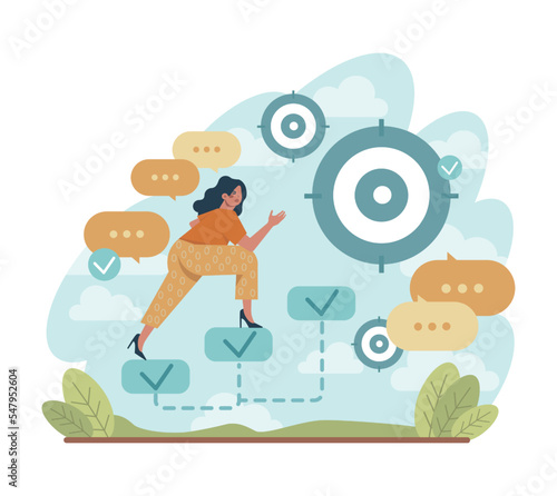 Motivation concept. Motivated person setting and achieving a goal.
