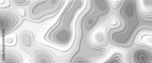Abstract paper cut style design. Geometric layered curve line grey, white vector, realistic papercut decoration textured with wavy layers. Topography relief.