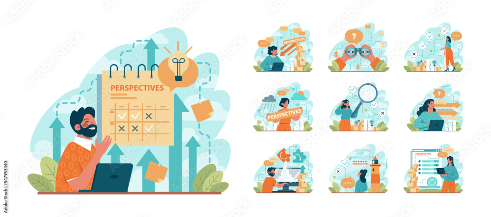 Obraz premium Perspectives set. Searching for opportunities, decisions, new ideas