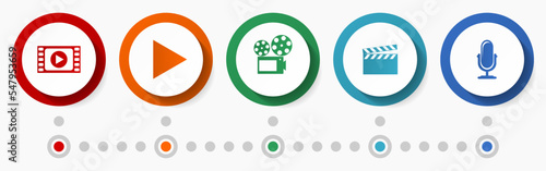 Video concept vector icon set, flat design web buttons,  movie and cinema infographic template