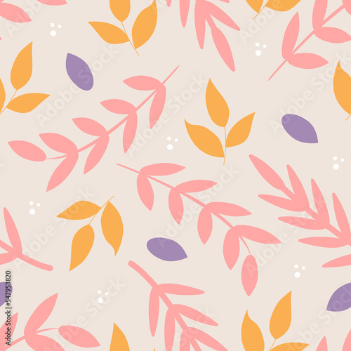 Plants, twigs and leaves. Vector seamless pattern, wallpaper, packaging paper design and fabric print