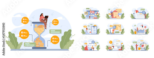 Productivity concept set. Employee job performance efficiency. Quality