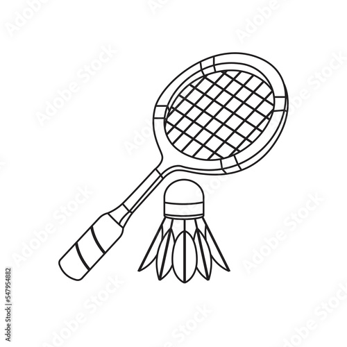 Badminton racket and shuttlecock line icon vector
