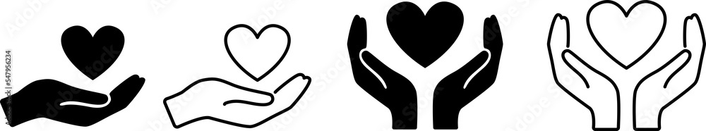Set of heart icons in hand. Hands holding a heart icon. Love icon. Health care hands holding a heart flat and line style. PNG image Set of heart icons in hand. Hands holding a heart icon. Love icon. Health care hands holding a heart flat and line style. PNG image