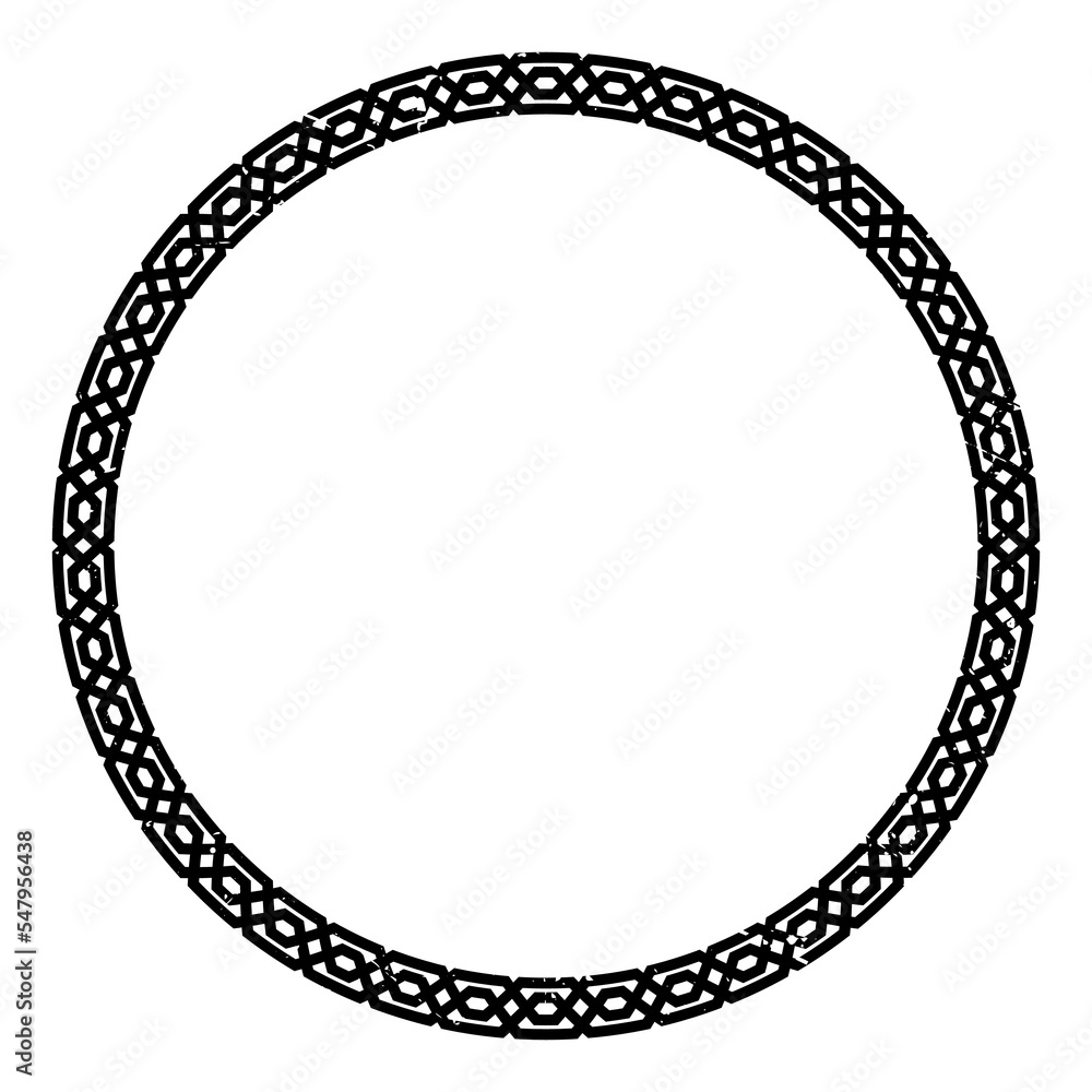 Round decorative pattern for the design of frames and banners. Texture chain in a round frame. The outline of the circle's border clings to a black-and-white silhouette highlighted in the background. Round decorative pattern for the design of frames and banners. Texture chain in a round frame. The outline of the circle's border clings to a black-and-white silhouette highlighted in the background.