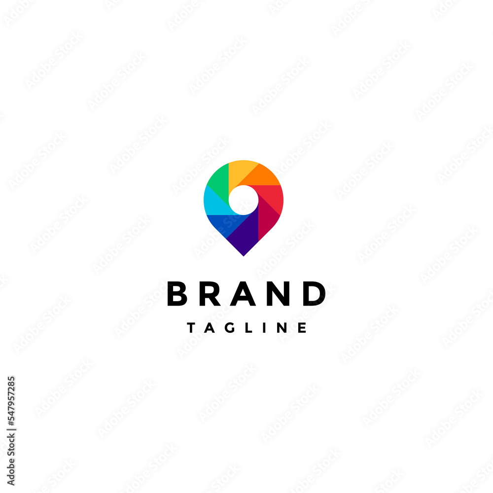 Pin Icon with Colorful Shutter Motif Logo Design. Colorful Shutter Motif Rotating Inside Hot Spot Pin Icon Logo Design. Pin Icon with Colorful Shutter Motif Logo Design. Colorful Shutter Motif Rotating Inside Hot Spot Pin Icon Logo Design.