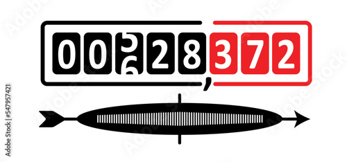 Cartoon gas or electricity meter counter. Technology electrical energy icon, counter for distribution domestic current. m3 or kWh sign. Measure consumption, control of electric price. Bill, monitor