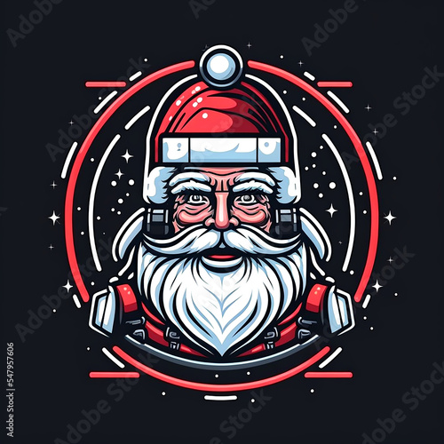 Futuristic Cyberpunk Santa Claus, Cyborg Saint Nicholas, Christmas Santa mascot, Virtual reality Gaming, St. Nick robot Illustration photo