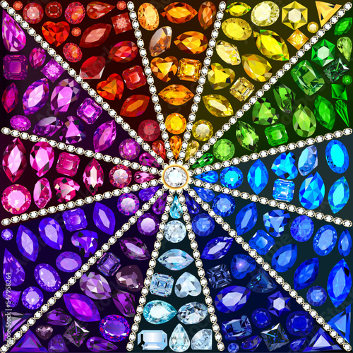 Illustration background of rich variety of colors of natural gemstones.