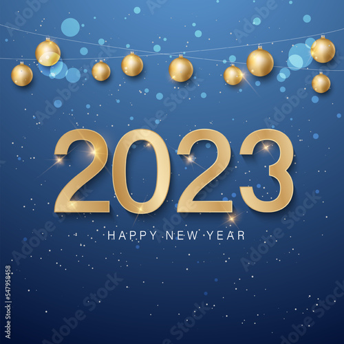 2023 Happy New Year Background golden color Design. Greeting Card, Banner, Poster. Vector Illustration.