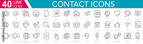 Set of 40 Contact Us web icons. Web and mobile icon. Chat, support, message, phone, web. Outline icons collection. Vector illustration