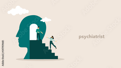 Mental hygiene and self development illustration set. Characters with healthy mentality relaxing, self-learning and easily solving problems. Psychotherapy concept. Vector illustration.