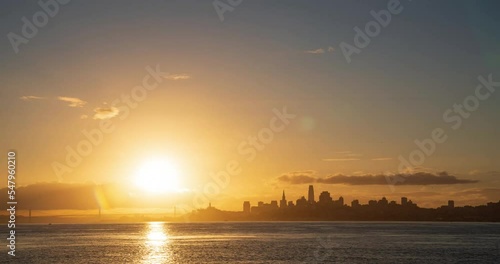 Sunrise timelapse of the San Francisco skyline. High-quality 4k footage taken from Marin County near the Golden Gate.