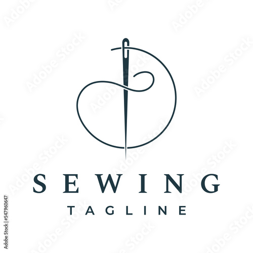 Tailor silhouette logo with needle, thread, benik and sewing machine markings. Logo design for tailors, fashion, boutiques and other clothing companies. With vector illustration design.