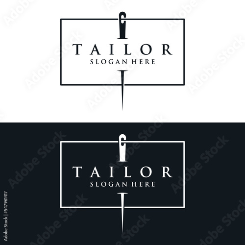 Tailor silhouette logo with needle, thread, benik and sewing machine markings. Logo design for tailors, fashion, boutiques and other clothing companies. With vector illustration design.
