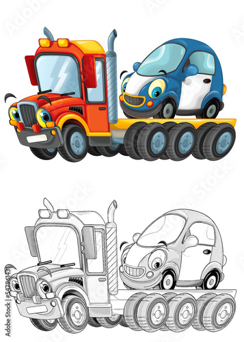 funny cartoon tow truck driver with other car © honeyflavour