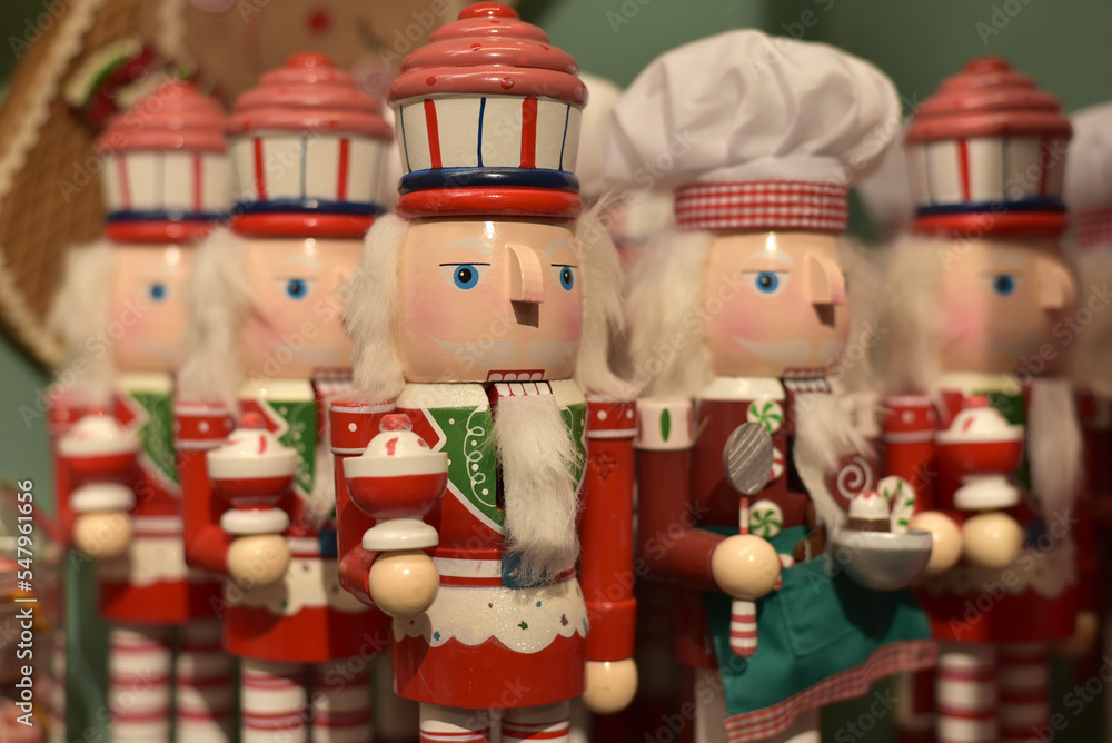 New Year. Close-up of wooden nutcrackers
