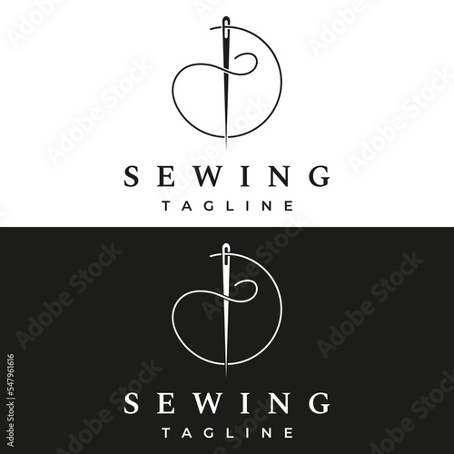 Tailor silhouette logo with needle, thread, benik and sewing machine markings. Logo design for tailors, fashion, boutiques and other clothing companies. With vector illustration design.