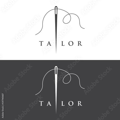 Tailor silhouette logo with needle, thread, benik and sewing machine markings. Logo design for tailors, fashion, boutiques and other clothing companies. With vector illustration design.