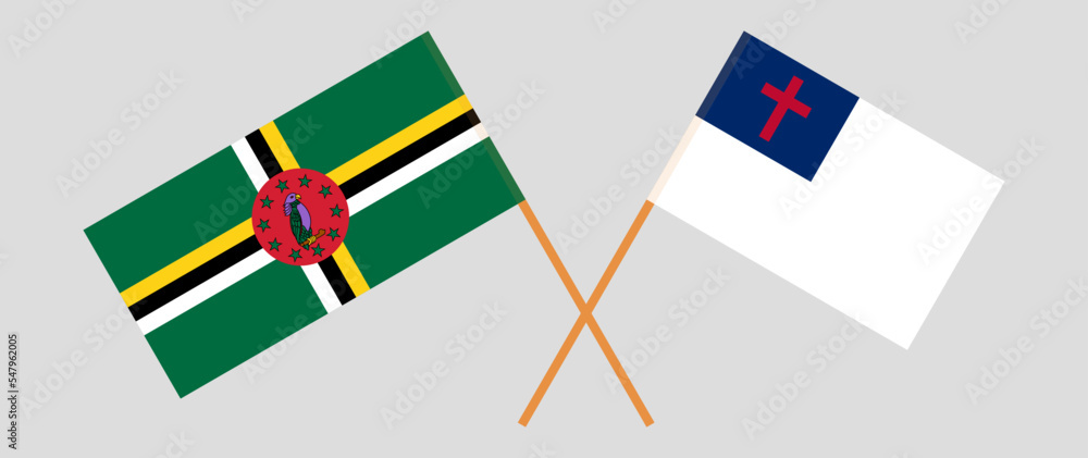 Crossed flags of Dominica and christianity. Official colors. Correct proportion Crossed flags of Dominica and christianity. Official colors. Correct proportion