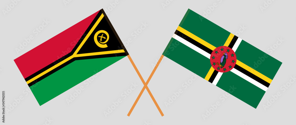 Crossed flags of Vanuatu and Dominica. Official colors. Correct proportion Crossed flags of Vanuatu and Dominica. Official colors. Correct proportion