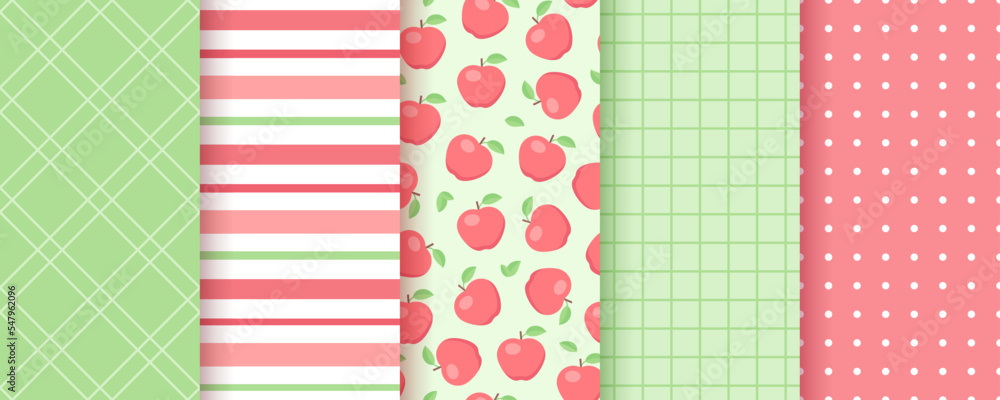 Scrapbook pattern. Seamless backgrounds. Set kitchen prints. Textures with polka dot, apples, stripes and plaid. Cute wrapping paper. Retro scrap design. Vector illustration. Trendy decorative frames Scrapbook pattern. Seamless backgrounds. Set kitchen prints. Textures with polka dot, apples, stripes and plaid. Cute wrapping paper. Retro scrap design. Vector illustration. Trendy decorative frames
