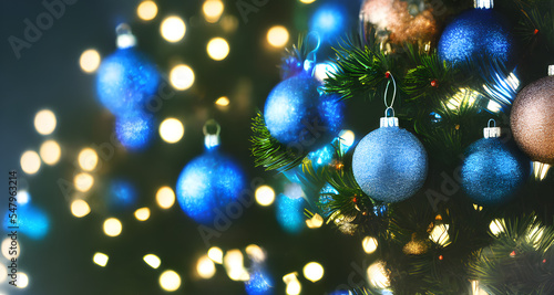 Digital Illustration Christmas Blue Balls, Christmas Tree