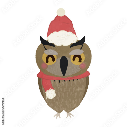 Illustration of cute santa owl