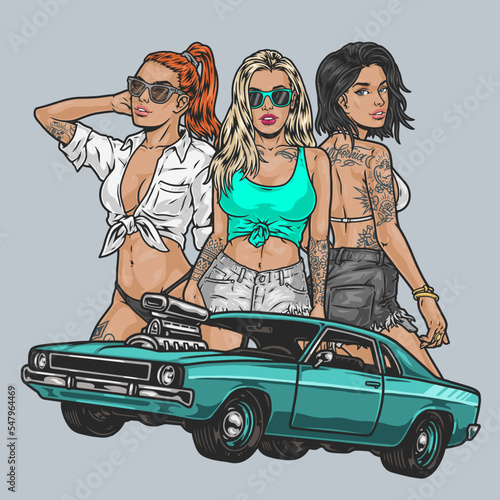 Street racing girls colorful element