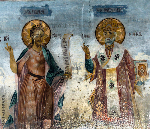 14th-century Christian Orthodox fresco mural on the wall of the Bachkovo Monastery photo