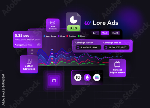 Metaverse target marketing platform. Advertising cabinet setup concept. Vector illustration
