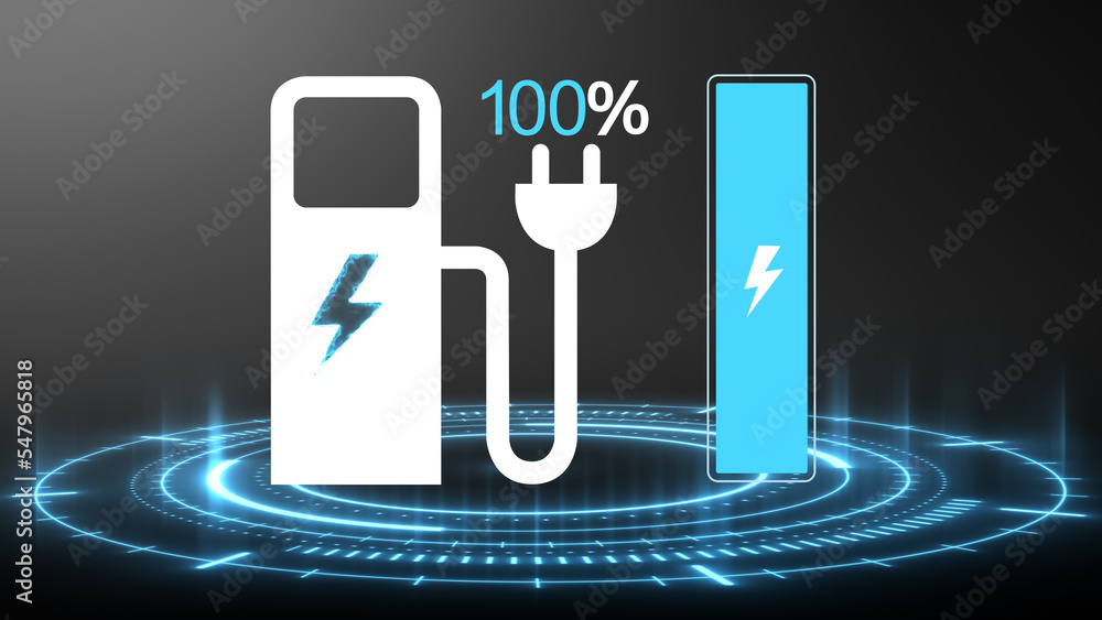 Electric car dashboard display. Electric Car Charging Indicating the