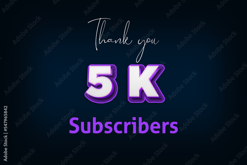 5 K  subscribers celebration greeting banner with Purple 3D Design